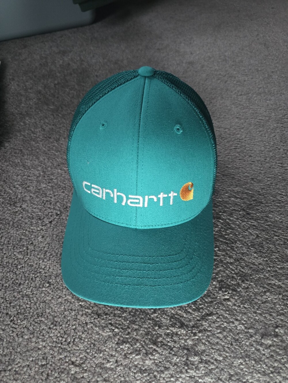 Carhartt Rugged Flex Fitted Canvas Mesh-Back Graphic Logo Cap Teal